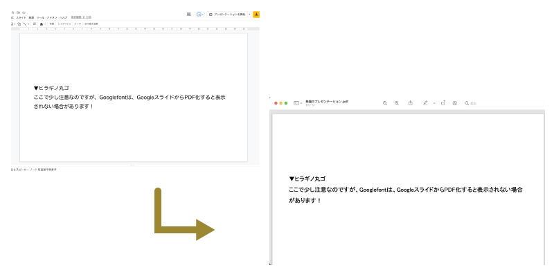 PDF化すると文字表記が変わってしまします