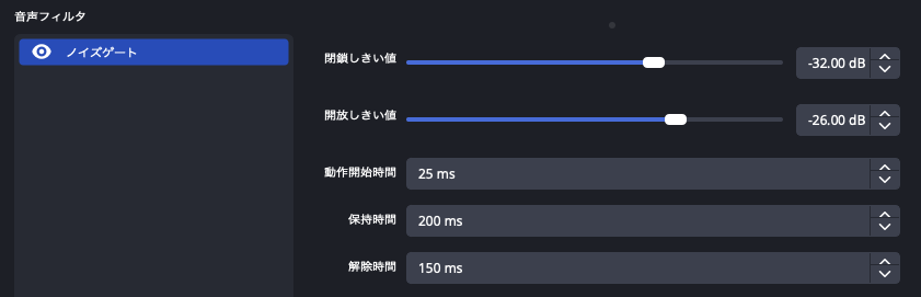 ノイズゲートの各ステータス